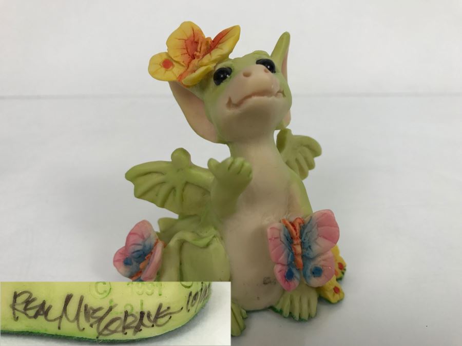 Hand Signed By Real Musgrave 10/92- Whimsical World Of Pocket Dragons - Land Of Legend - Collectors Fellowship - Collecting Butterflies - 1991 LOL - Made In UK [MV $175-$225 Unsigned] [Photo 1]