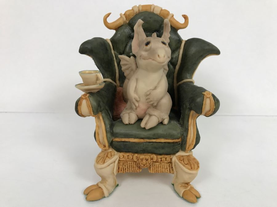 Hand Signed By Real Musgrave Pocket Dragon Figurine With Personal Message “With Magic'- Whimsical World Of Pocket Dragons - Gargoyle Hoping For Teacakes - 1989 - Lilliput Lane Land Of Legend Limited - Hand Made in UK - [MV $1,500-$1,700 Unsigned] [Photo 4]