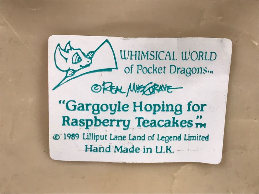 Hand Signed By Real Musgrave Pocket Dragon Figurine With Personal Message “With Magic'- Whimsical World Of Pocket Dragons - Gargoyle Hoping For Teacakes - 1989 - Lilliput Lane Land Of Legend Limited - Hand Made in UK - [MV $1,500-$1,700 Unsigned] [Photo 16]