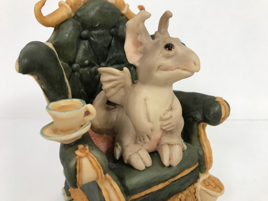 Hand Signed By Real Musgrave Pocket Dragon Figurine With Personal Message “With Magic'- Whimsical World Of Pocket Dragons - Gargoyle Hoping For Teacakes - 1989 - Lilliput Lane Land Of Legend Limited - Hand Made in UK - [MV $1,500-$1,700 Unsigned] [Photo 6]