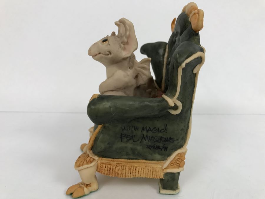 Hand Signed By Real Musgrave Pocket Dragon Figurine With Personal Message “With Magic'- Whimsical World Of Pocket Dragons - Gargoyle Hoping For Teacakes - 1989 - Lilliput Lane Land Of Legend Limited - Hand Made in UK - [MV $1,500-$1,700 Unsigned] [Photo 12]