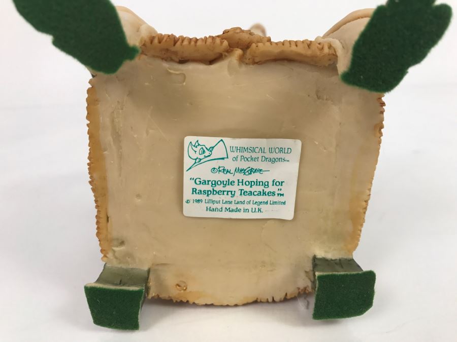 Hand Signed By Real Musgrave Pocket Dragon Figurine With Personal Message “With Magic'- Whimsical World Of Pocket Dragons - Gargoyle Hoping For Teacakes - 1989 - Lilliput Lane Land Of Legend Limited - Hand Made in UK - [MV $1,500-$1,700 Unsigned] [Photo 15]