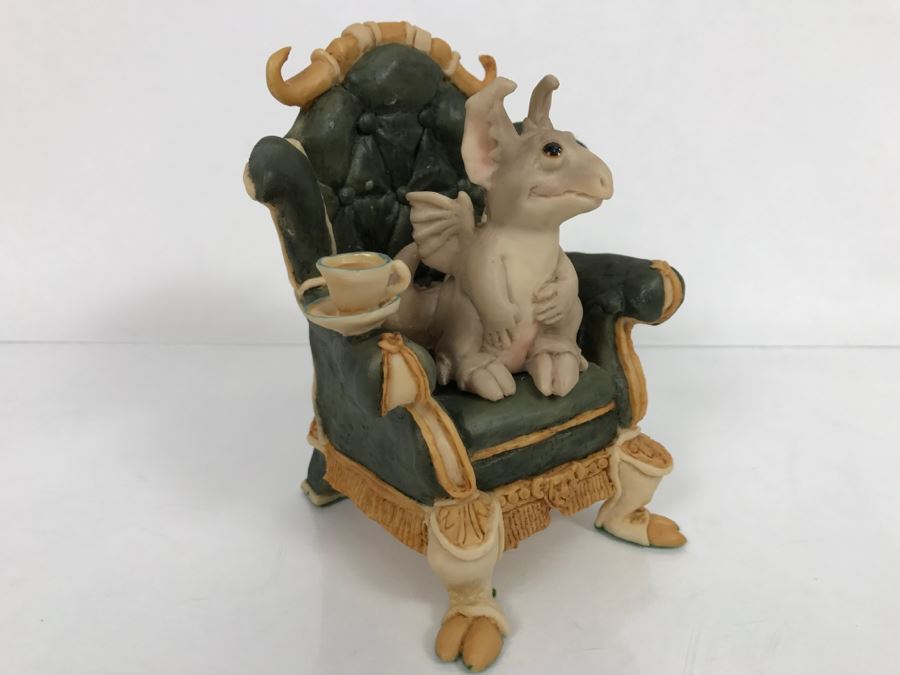 Hand Signed By Real Musgrave Pocket Dragon Figurine With Personal Message “With Magic'- Whimsical World Of Pocket Dragons - Gargoyle Hoping For Teacakes - 1989 - Lilliput Lane Land Of Legend Limited - Hand Made in UK - [MV $1,500-$1,700 Unsigned] [Photo 5]