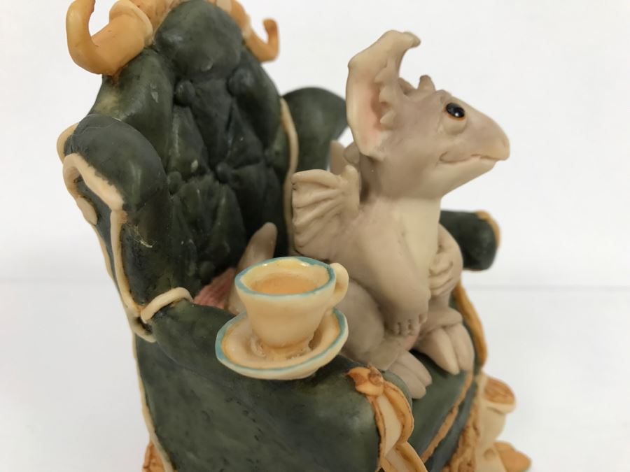 Hand Signed By Real Musgrave Pocket Dragon Figurine With Personal Message “With Magic'- Whimsical World Of Pocket Dragons - Gargoyle Hoping For Teacakes - 1989 - Lilliput Lane Land Of Legend Limited - Hand Made in UK - [MV $1,500-$1,700 Unsigned] [Photo 8]