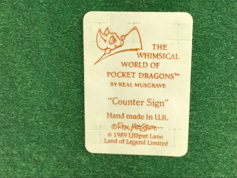 Hand Signed By Real Musgrave Pocket Dragon Figurine 10/92 - Whimsical World Of Pocket Dragons - Counter Sign - 1989 - Lilliput Lane Land Of Legend Limited - Hand Made in UK - [Market Value $250-$400 Unsigned] (All Following Market Values Are From 2014) [Photo 16]