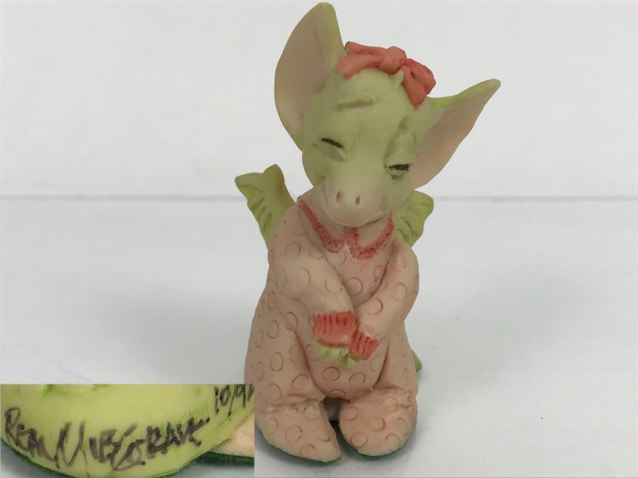 Hand Signed By Real Musgrave 10/92 - Whimsical World Of Pocket Dragons - Pink ’N Pretty - 1989 LLLLL - Copyright Real Musgrave - Made in UK [MV $90-$110 Unsigned]