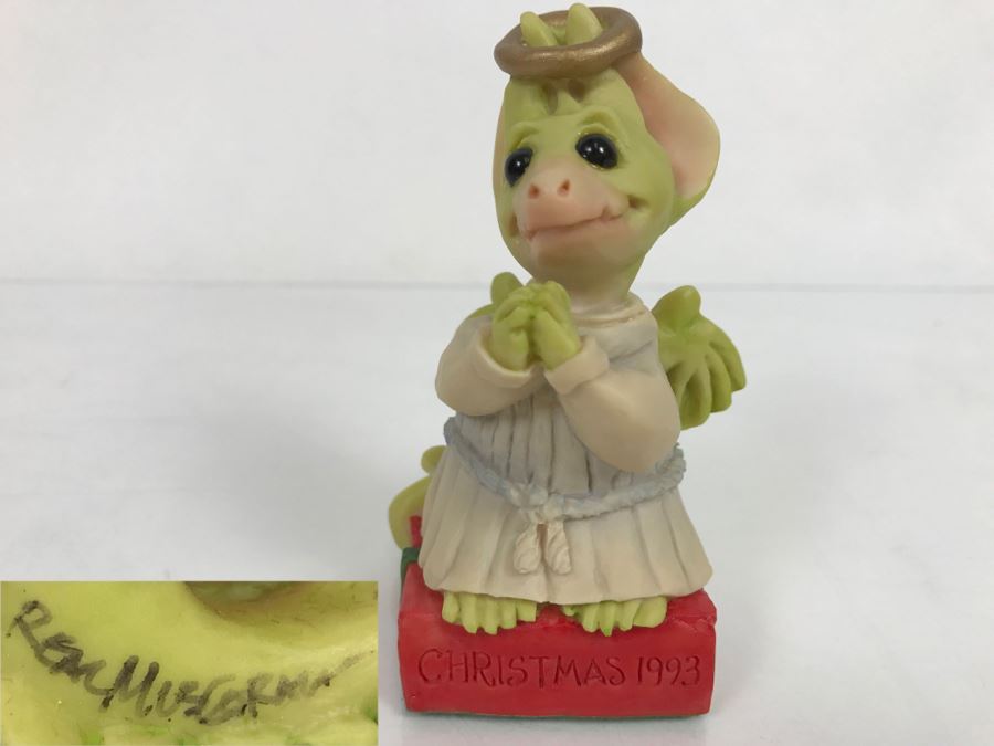Hand Signed By Real Musgrave Pocket Dragon Figurine 1/94 - Whimsical World Of Pocket Dragons - Christmas Angel 1993 - 1993 Real Musgrave, CWS, LOL Limited - Hand Made in UK [MV $125-$150 Unsigned]