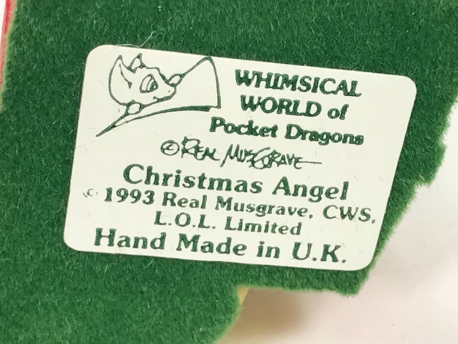 Hand Signed By Real Musgrave Pocket Dragon Figurine 1/94 - Whimsical World Of Pocket Dragons - Christmas Angel 1993 - 1993 Real Musgrave, CWS, LOL Limited - Hand Made in UK [MV $125-$150 Unsigned] [Photo 15]