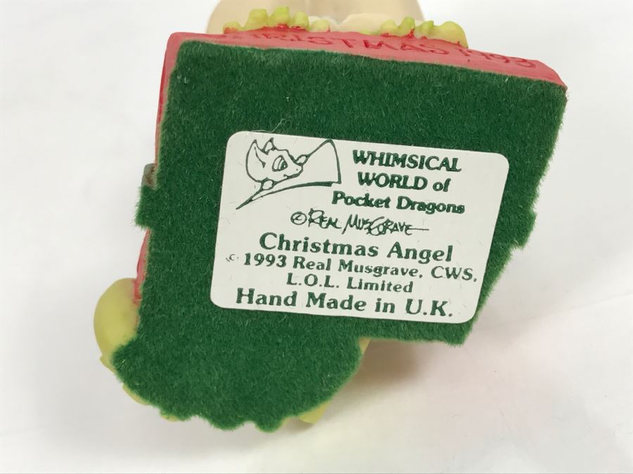 Hand Signed By Real Musgrave Pocket Dragon Figurine 1/94 - Whimsical World Of Pocket Dragons - Christmas Angel 1993 - 1993 Real Musgrave, CWS, LOL Limited - Hand Made in UK [MV $125-$150 Unsigned] [Photo 14]