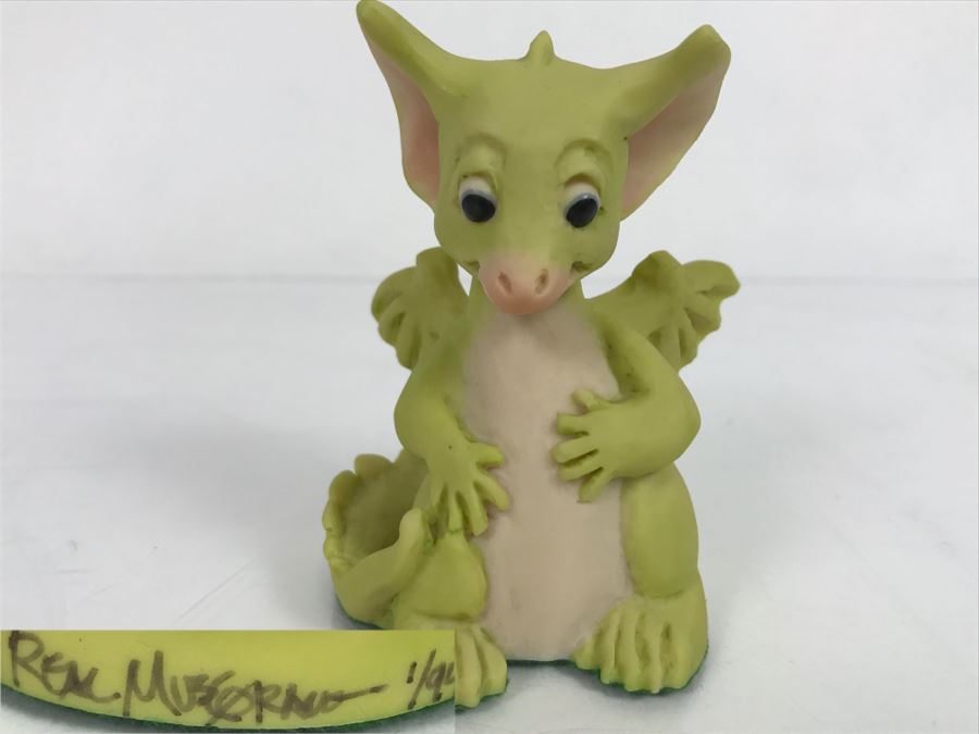 Hand Signed By Real Musgrave Pocket Dragon Figurine 1/94 - Whimsical World Of Pocket Dragons - I Ate The Whole Thing - 1992 Real Musgrave, CWS, LOL Limited - Hand Made in UK [MV $50-$75 Unsigned] [Photo 1]