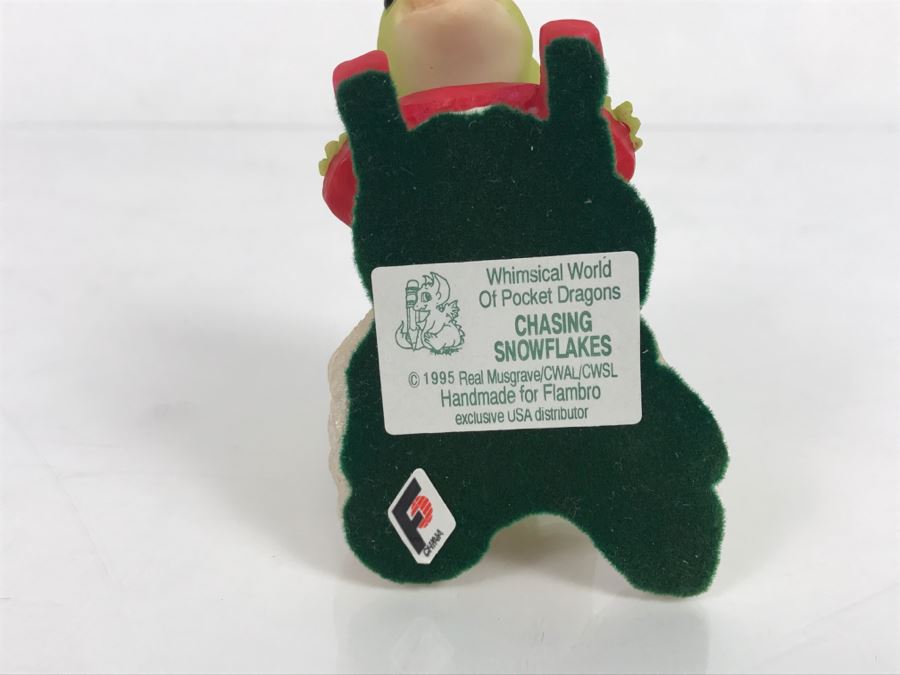 Whimsical World Of Pocket Dragons - Chasing Snowflakes - Christmas 1995 - 1995 Real Musgrave/CWAL/CWSL - Handmade For Flambro Exclusive USA Distributor [MV $80-$110] [Photo 11]