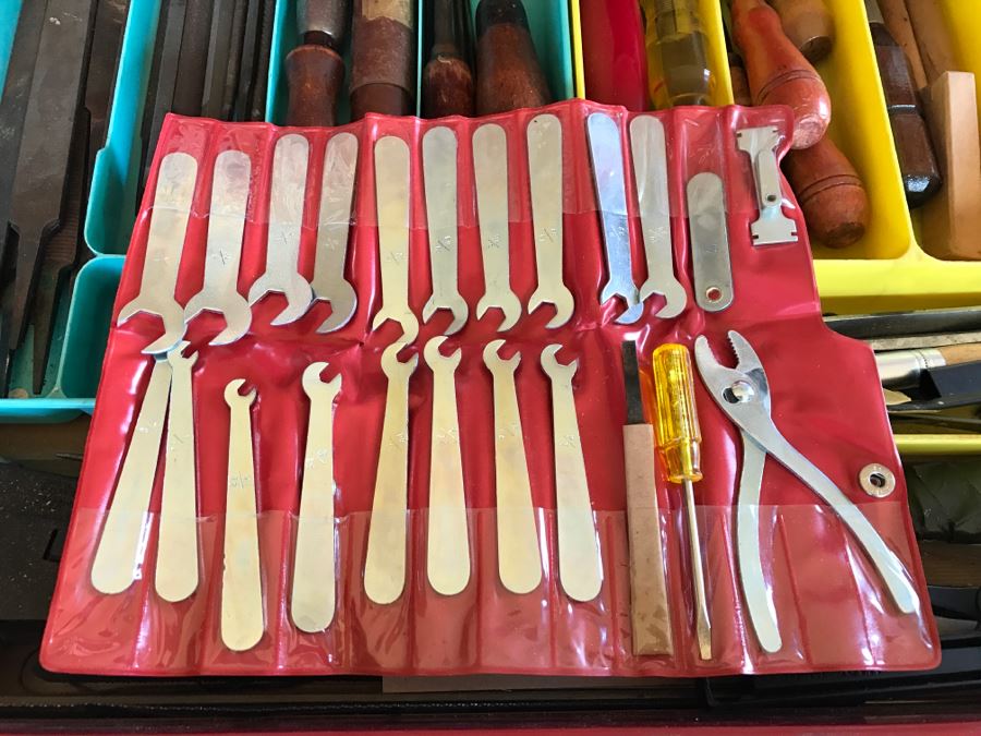 Vintage Red Sears CRAFTSMAN Rolling Toolbox Loaded With Tool Treasures Including Wood Planes, Vintage Hand Drills, Hand Files And Tons Of Hardware - SEE ALL PHOTOS [Photo 41]