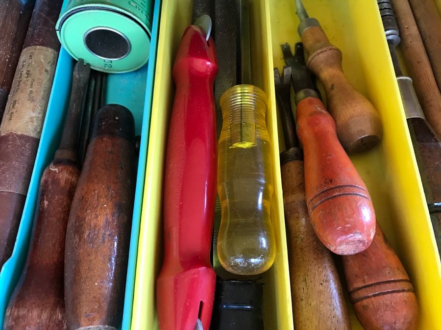 Vintage Red Sears CRAFTSMAN Rolling Toolbox Loaded With Tool Treasures Including Wood Planes, Vintage Hand Drills, Hand Files And Tons Of Hardware - SEE ALL PHOTOS [Photo 34]