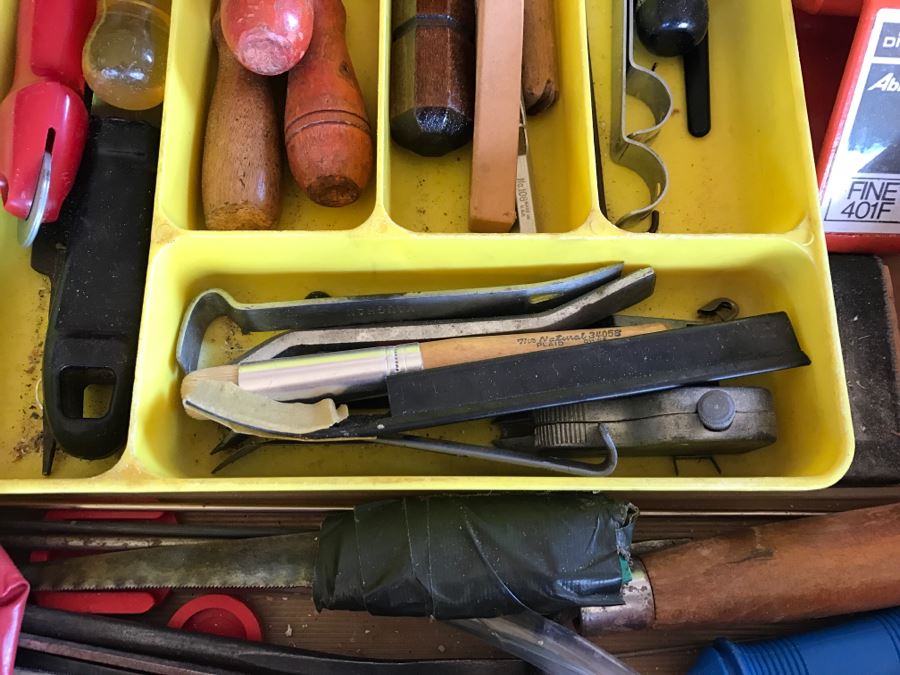 Vintage Red Sears CRAFTSMAN Rolling Toolbox Loaded With Tool Treasures Including Wood Planes, Vintage Hand Drills, Hand Files And Tons Of Hardware - SEE ALL PHOTOS [Photo 37]