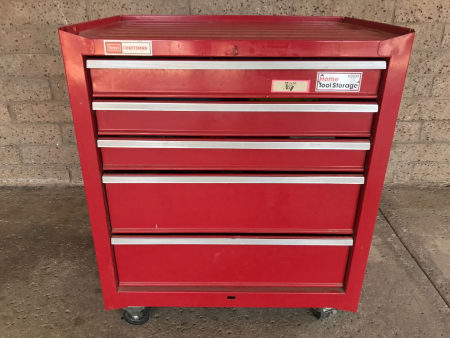 Vintage Red Sears CRAFTSMAN Rolling Toolbox Loaded With Tool Treasures ...