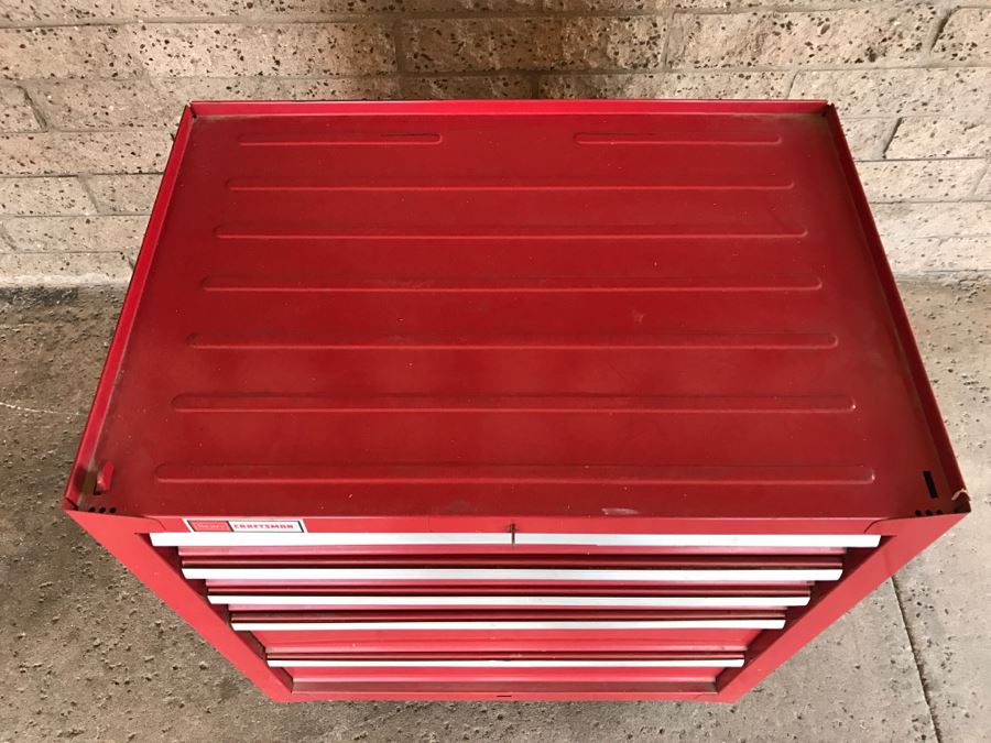 Vintage Red Sears CRAFTSMAN Rolling Toolbox Loaded With Tool Treasures Including Wood Planes, Vintage Hand Drills, Hand Files And Tons Of Hardware - SEE ALL PHOTOS [Photo 3]