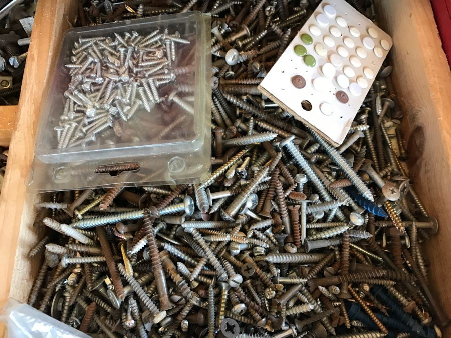 Vintage Red Sears CRAFTSMAN Rolling Toolbox Loaded With Tool Treasures Including Wood Planes, Vintage Hand Drills, Hand Files And Tons Of Hardware - SEE ALL PHOTOS [Photo 46]