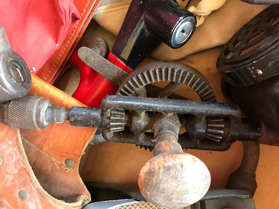 Vintage Red Sears CRAFTSMAN Rolling Toolbox Loaded With Tool Treasures Including Wood Planes, Vintage Hand Drills, Hand Files And Tons Of Hardware - SEE ALL PHOTOS [Photo 10]
