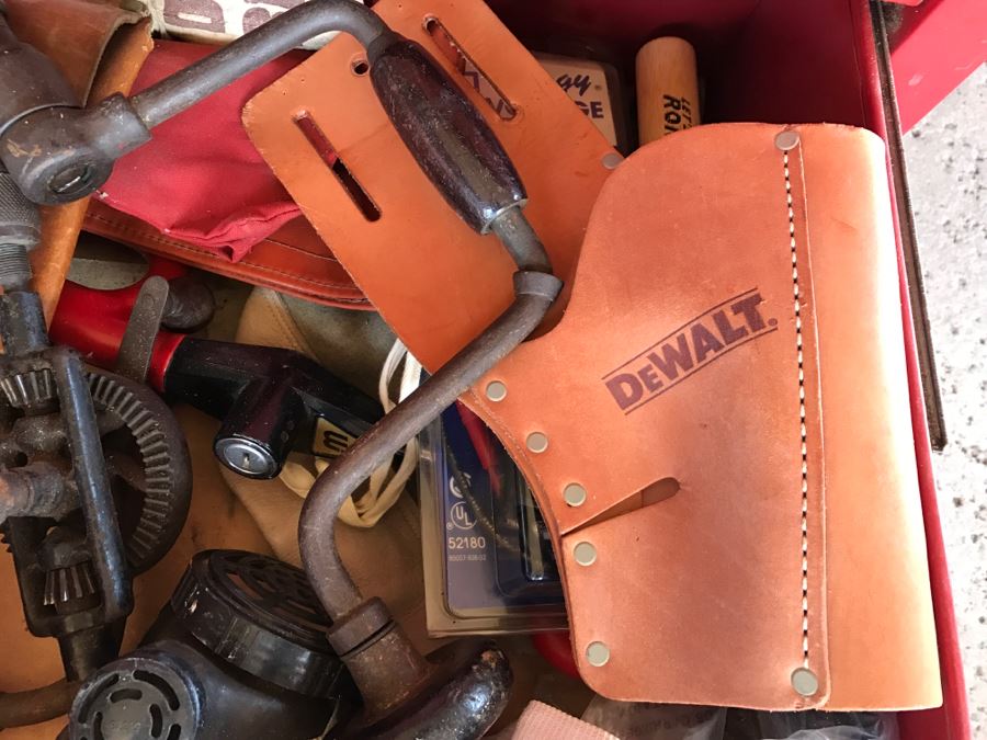 Vintage Red Sears CRAFTSMAN Rolling Toolbox Loaded With Tool Treasures Including Wood Planes, Vintage Hand Drills, Hand Files And Tons Of Hardware - SEE ALL PHOTOS [Photo 12]