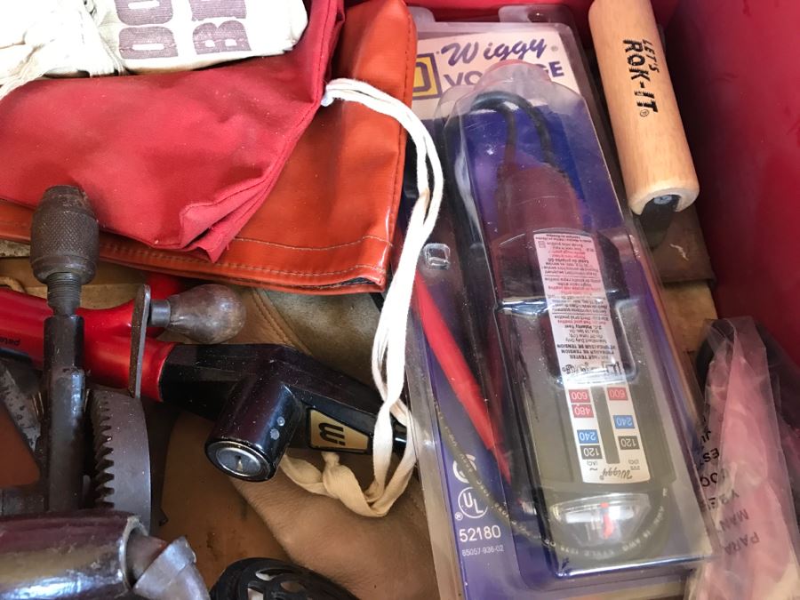 Vintage Red Sears CRAFTSMAN Rolling Toolbox Loaded With Tool Treasures Including Wood Planes, Vintage Hand Drills, Hand Files And Tons Of Hardware - SEE ALL PHOTOS [Photo 14]