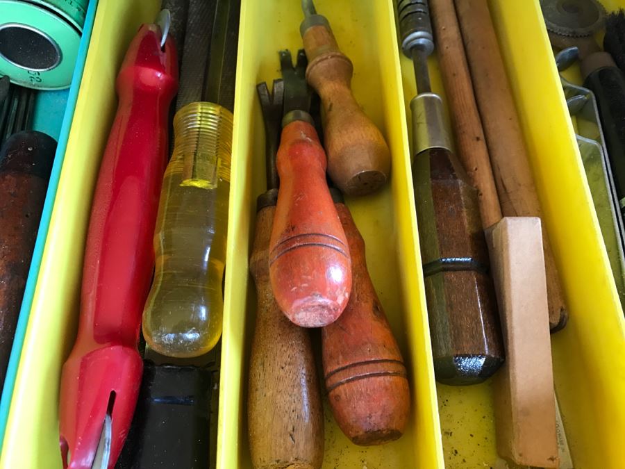 Vintage Red Sears CRAFTSMAN Rolling Toolbox Loaded With Tool Treasures Including Wood Planes, Vintage Hand Drills, Hand Files And Tons Of Hardware - SEE ALL PHOTOS [Photo 35]