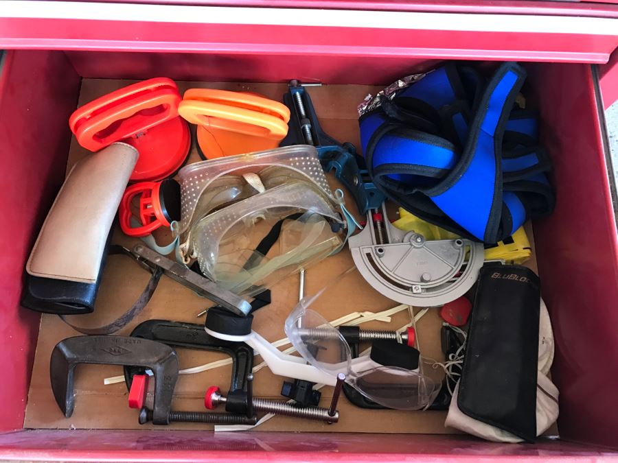 Vintage Red Sears CRAFTSMAN Rolling Toolbox Loaded With Tool Treasures Including Wood Planes, Vintage Hand Drills, Hand Files And Tons Of Hardware - SEE ALL PHOTOS [Photo 16]