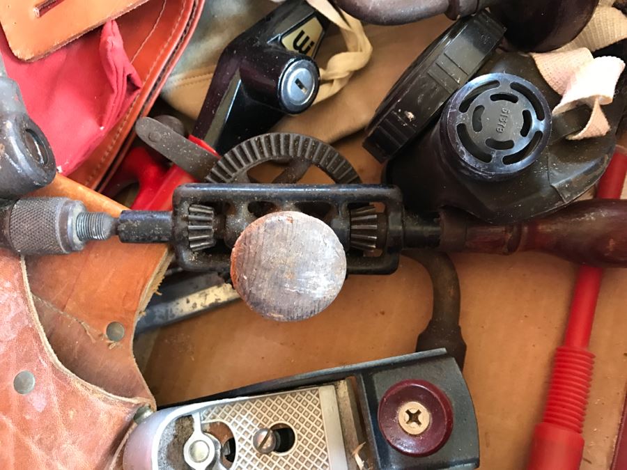 Vintage Red Sears CRAFTSMAN Rolling Toolbox Loaded With Tool Treasures Including Wood Planes, Vintage Hand Drills, Hand Files And Tons Of Hardware - SEE ALL PHOTOS [Photo 9]