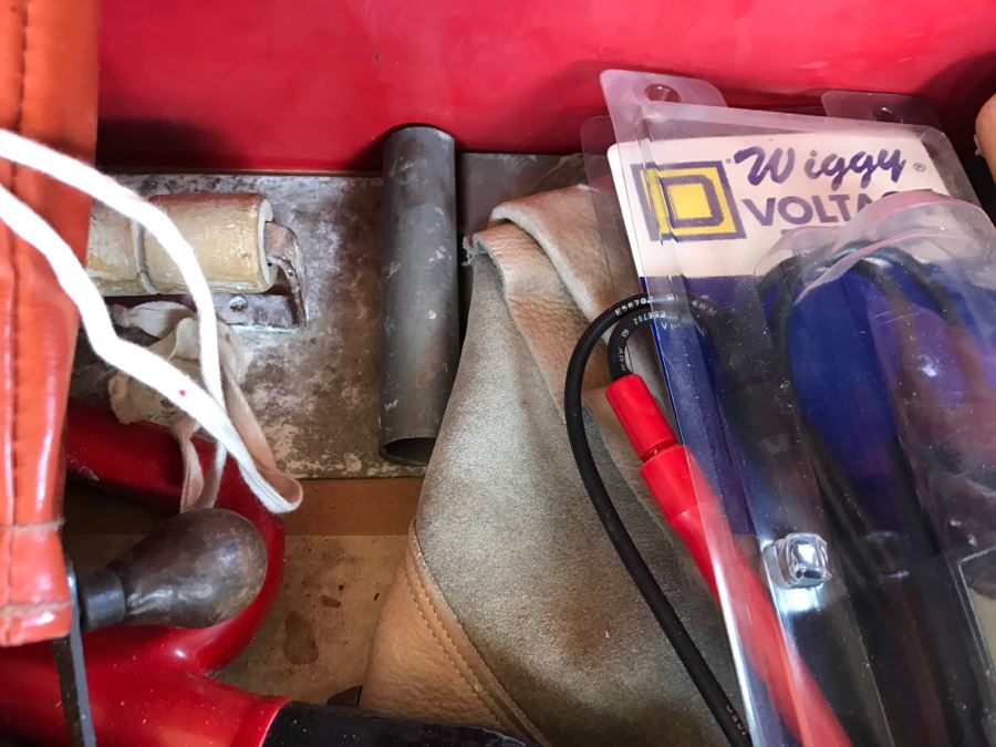 Vintage Red Sears CRAFTSMAN Rolling Toolbox Loaded With Tool Treasures Including Wood Planes, Vintage Hand Drills, Hand Files And Tons Of Hardware - SEE ALL PHOTOS [Photo 15]