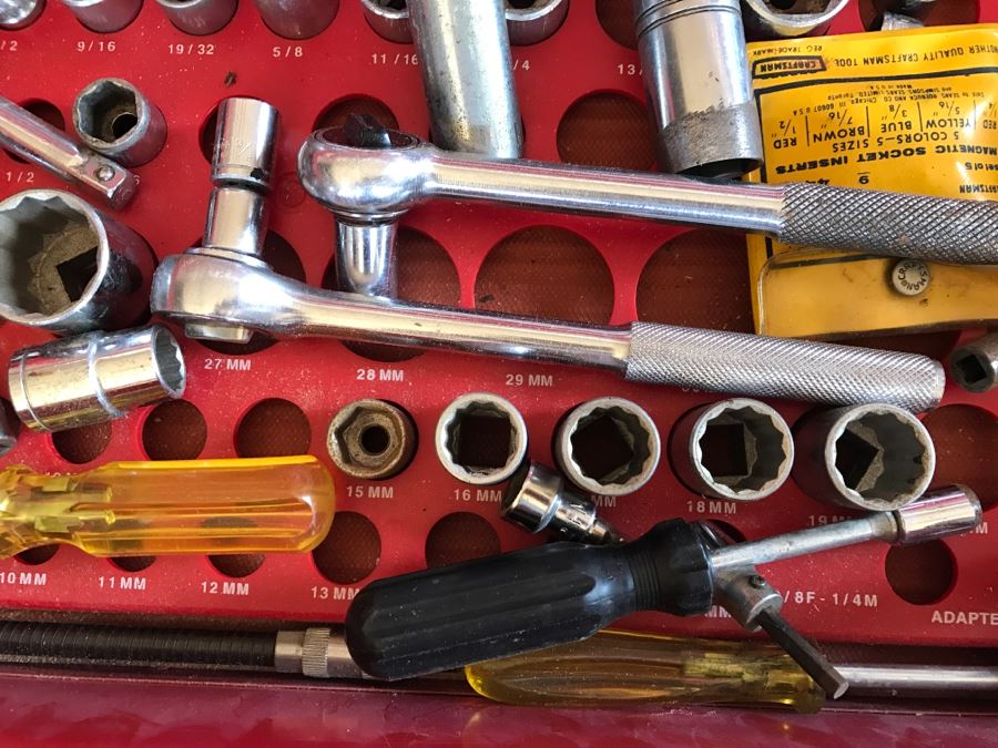 5-Drawer Roller Toolbox Cabinet Loaded With Tools Including Craftsman Sockets, Craftsman Wrenches, Screwdrivers, Knives, Chisels, Pliers, Power Tools - SEE ALL PHOTOS [Photo 43]