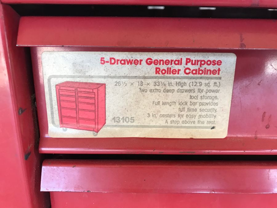 5-Drawer Roller Toolbox Cabinet Loaded With Tools Including Craftsman Sockets, Craftsman Wrenches, Screwdrivers, Knives, Chisels, Pliers, Power Tools - SEE ALL PHOTOS [Photo 4]