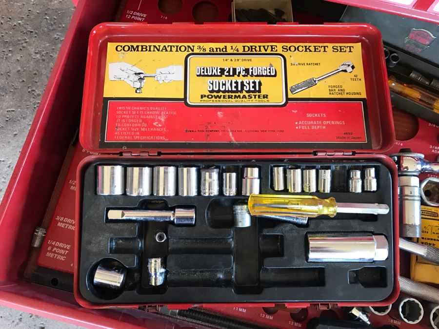 5-Drawer Roller Toolbox Cabinet Loaded With Tools Including Craftsman Sockets, Craftsman Wrenches, Screwdrivers, Knives, Chisels, Pliers, Power Tools - SEE ALL PHOTOS [Photo 41]