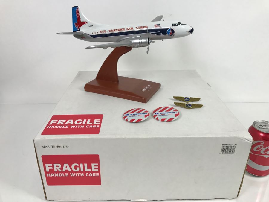 Toys & Models Corporation Precision 1/72 Scale Model Airplane Of Eastern Martin 404 With Box And Pair Of Eastern Buttons And Flight Wings [Photo 1]