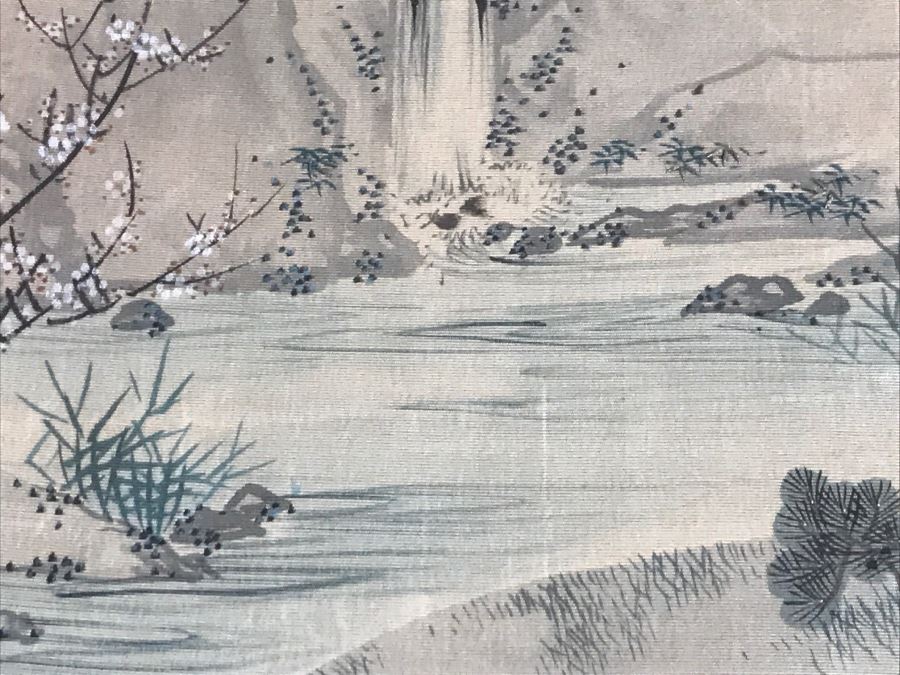 Original Vintage Japanese Silk Landscape Painting Nicely Framed 30' X 36' [Photo 15]
