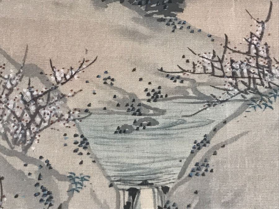 Original Vintage Japanese Silk Landscape Painting Nicely Framed 30' X 36' [Photo 14]