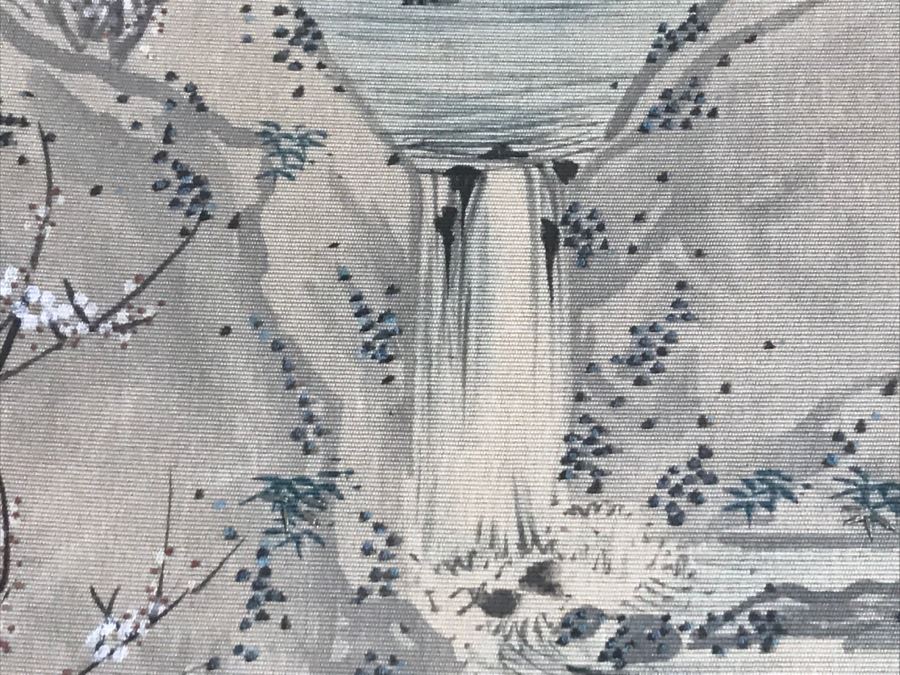 Original Vintage Japanese Silk Landscape Painting Nicely Framed 30' X 36' [Photo 13]