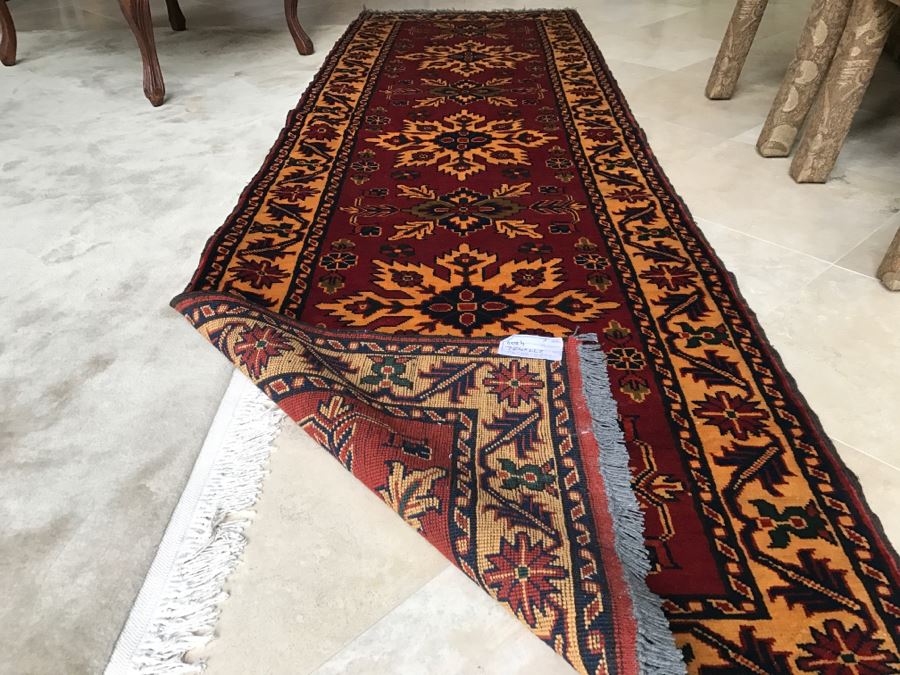 Hand Knotted Persian Runner Rug M. H. S. C. Reds Yellows Blacks 33' X 112'