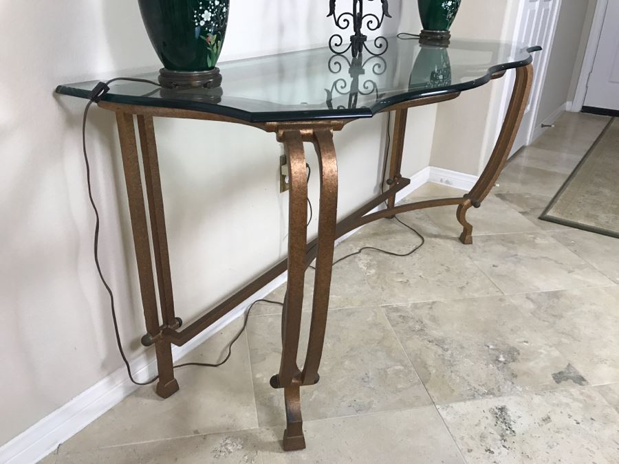 Gilt Metal Console Sofa Table With Glass Top 58'W X 22'D X 28.5'H [Photo 5]