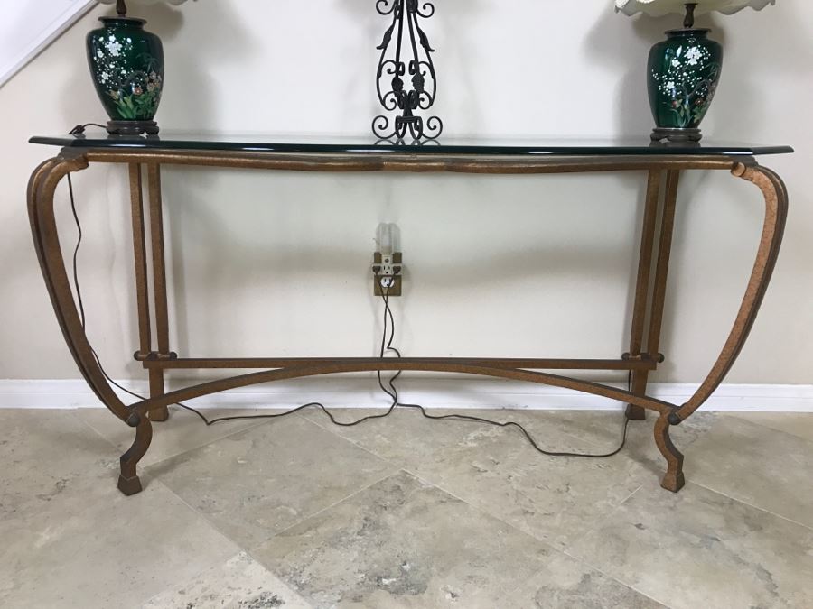 Gilt Metal Console Sofa Table With Glass Top 58'W X 22'D X 28.5'H [Photo 2]
