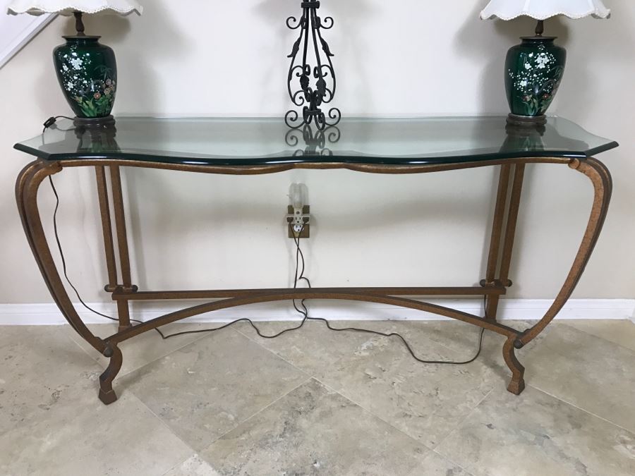 Gilt Metal Console Sofa Table With Glass Top 58'W X 22'D X 28.5'H [Photo 1]