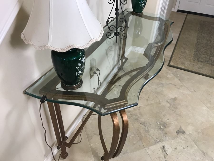 Gilt Metal Console Sofa Table With Glass Top 58'W X 22'D X 28.5'H [Photo 6]