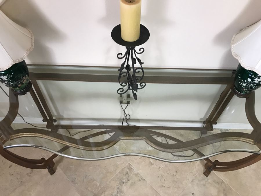 Gilt Metal Console Sofa Table With Glass Top 58'W X 22'D X 28.5'H [Photo 7]