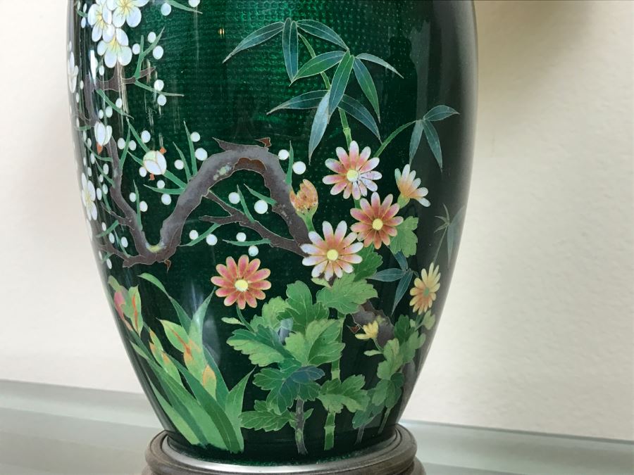 Pair Of Stunning Japanese Cloisonne Lamps [Photo 5]