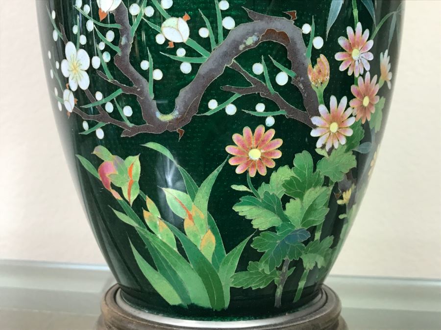 Pair Of Stunning Japanese Cloisonne Lamps [Photo 4]