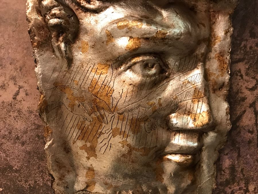 Pair Of Gold Paper Papier Mache Hand Signed Artwork Sculptural Pieces Firenze By Florentine Maskmaker Bijan - David And Leonardo [Photo 4]