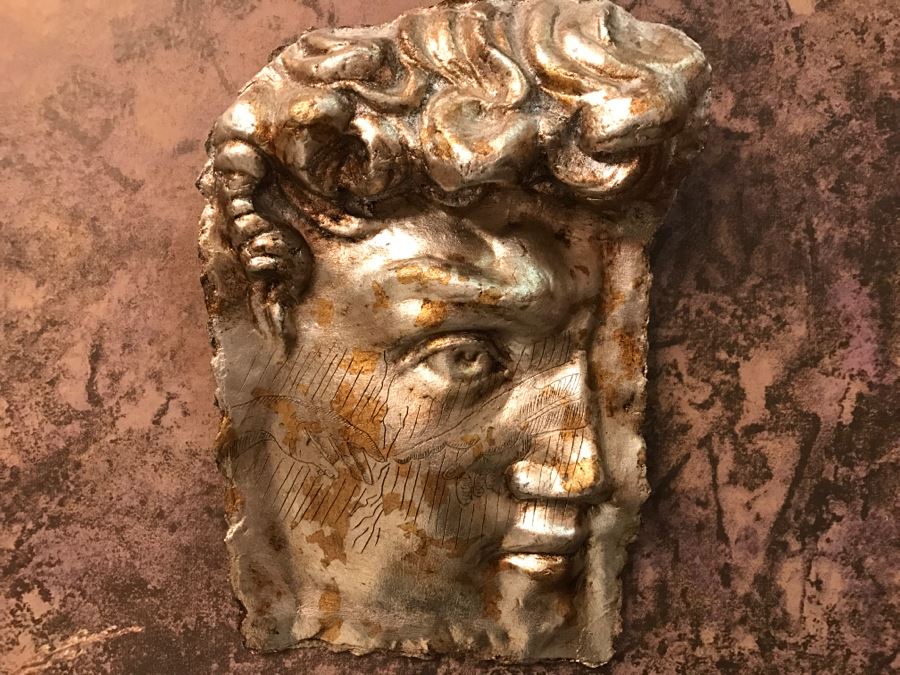 Pair Of Gold Paper Papier Mache Hand Signed Artwork Sculptural Pieces Firenze By Florentine Maskmaker Bijan - David And Leonardo [Photo 3]