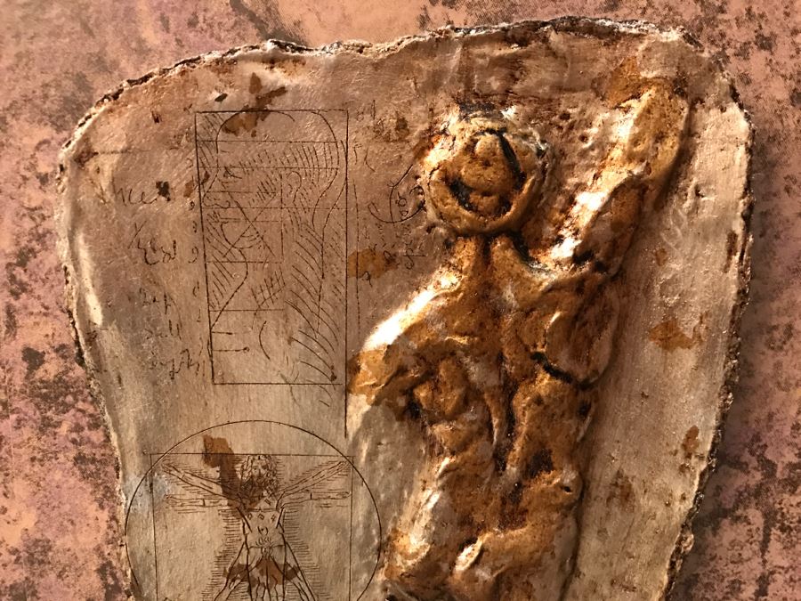 Pair Of Gold Paper Papier Mache Hand Signed Artwork Sculptural Pieces Firenze By Florentine Maskmaker Bijan - David And Leonardo [Photo 7]