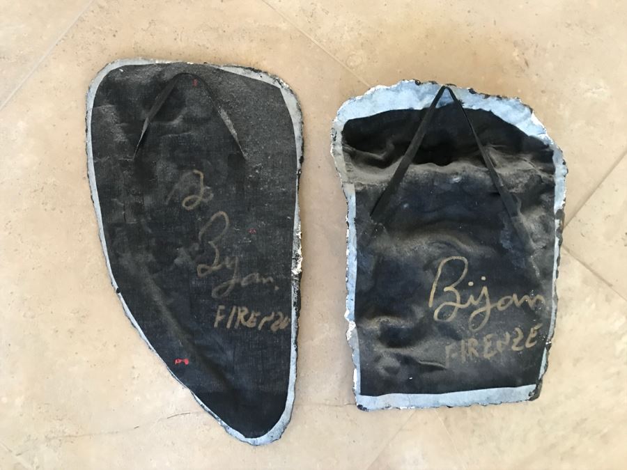 Pair Of Gold Paper Papier Mache Hand Signed Artwork Sculptural Pieces Firenze By Florentine Maskmaker Bijan - David And Leonardo [Photo 2]