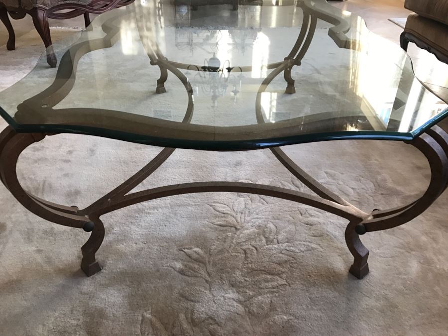 Gilt Metal Coffee Table With Glass Top 58' X 38' X 17'H [Photo 7]