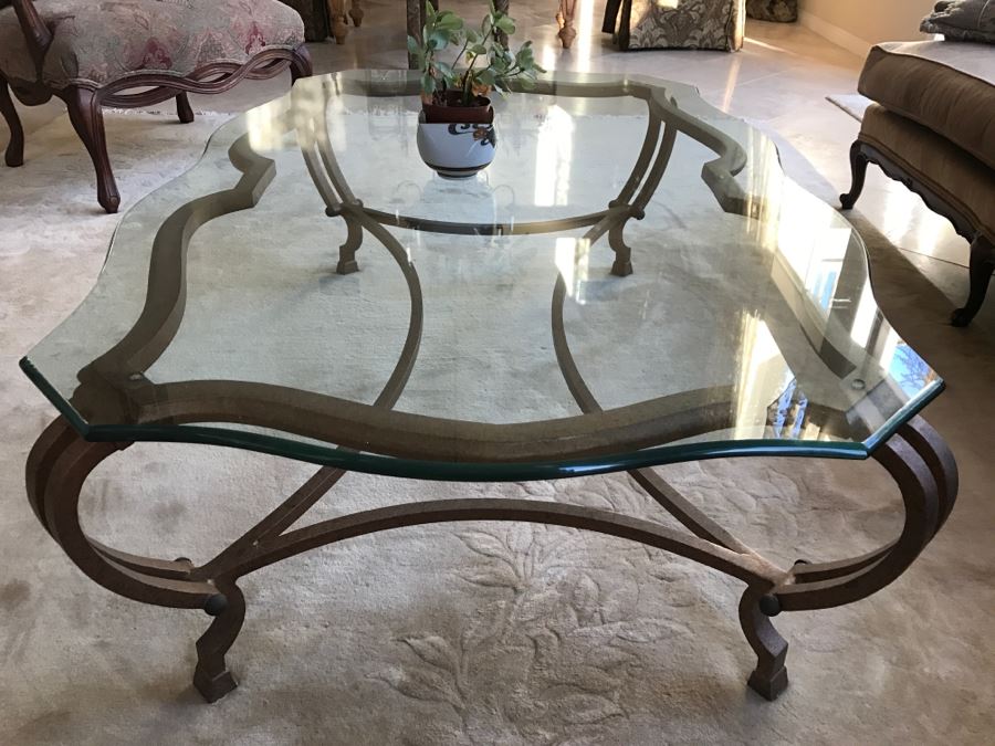 Gilt Metal Coffee Table With Glass Top 58' X 38' X 17'H [Photo 3]