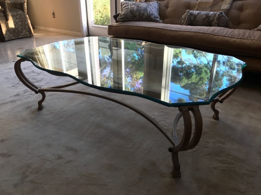 Gilt Metal Coffee Table With Glass Top 58' X 38' X 17'H [Photo 8]